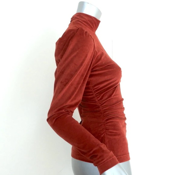 A.L.C. Puff Sleeve Mock Neck Top Joss Ginger Ruched Velvet Size Small - Picture 3 of 7